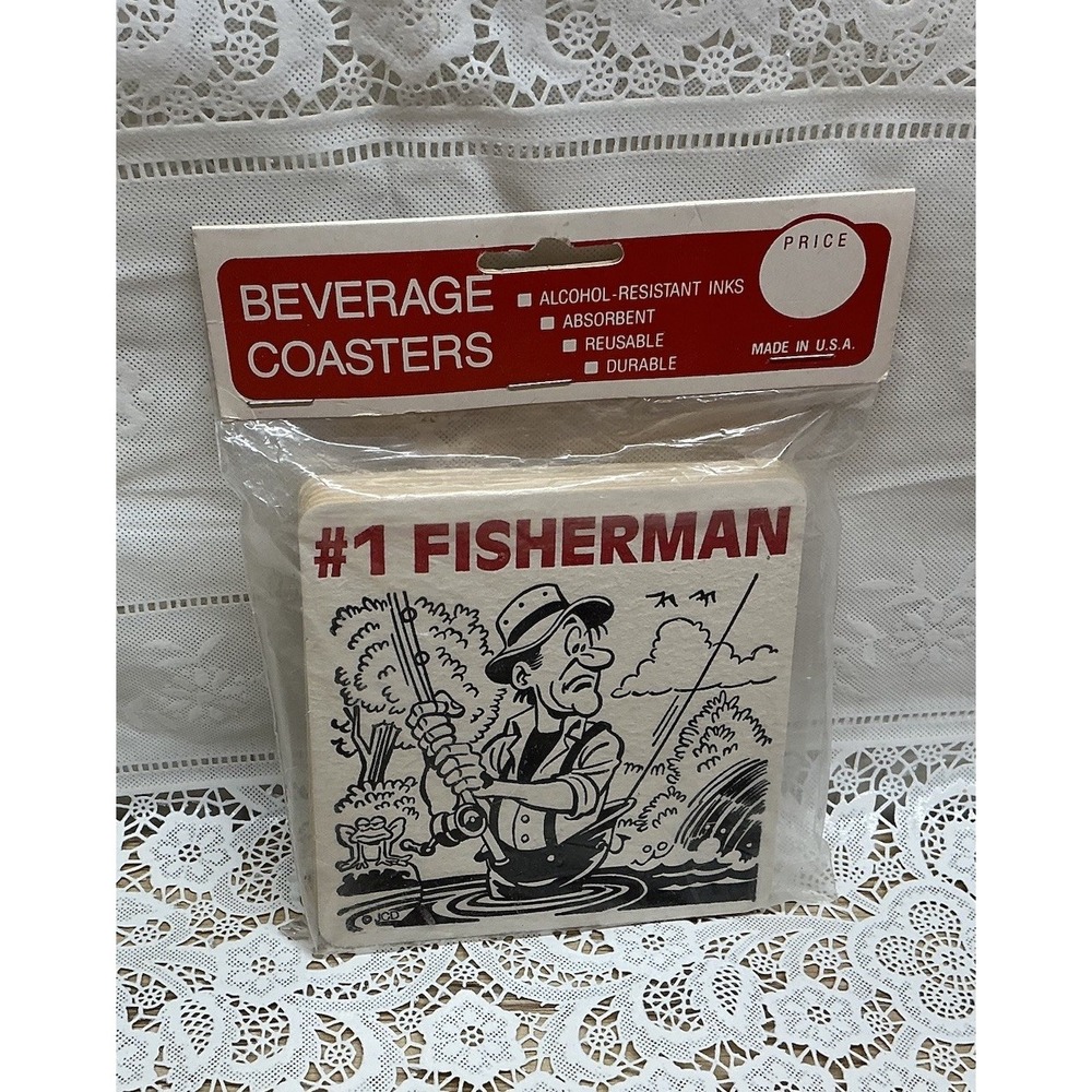 Maude‎ corporation "#1 fisherman " Beverage Coasters  Set Of 6 In Package New
